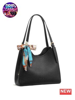 Pebbled Leather Shoulder Bag 3 Compartments Adjustable Strap Handbag